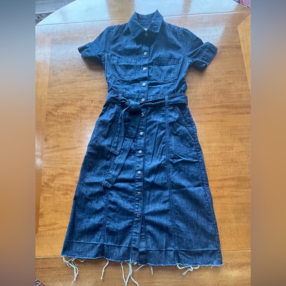 Current Elliott The Jackie denim snap front shirt dress midi belted size 1 small